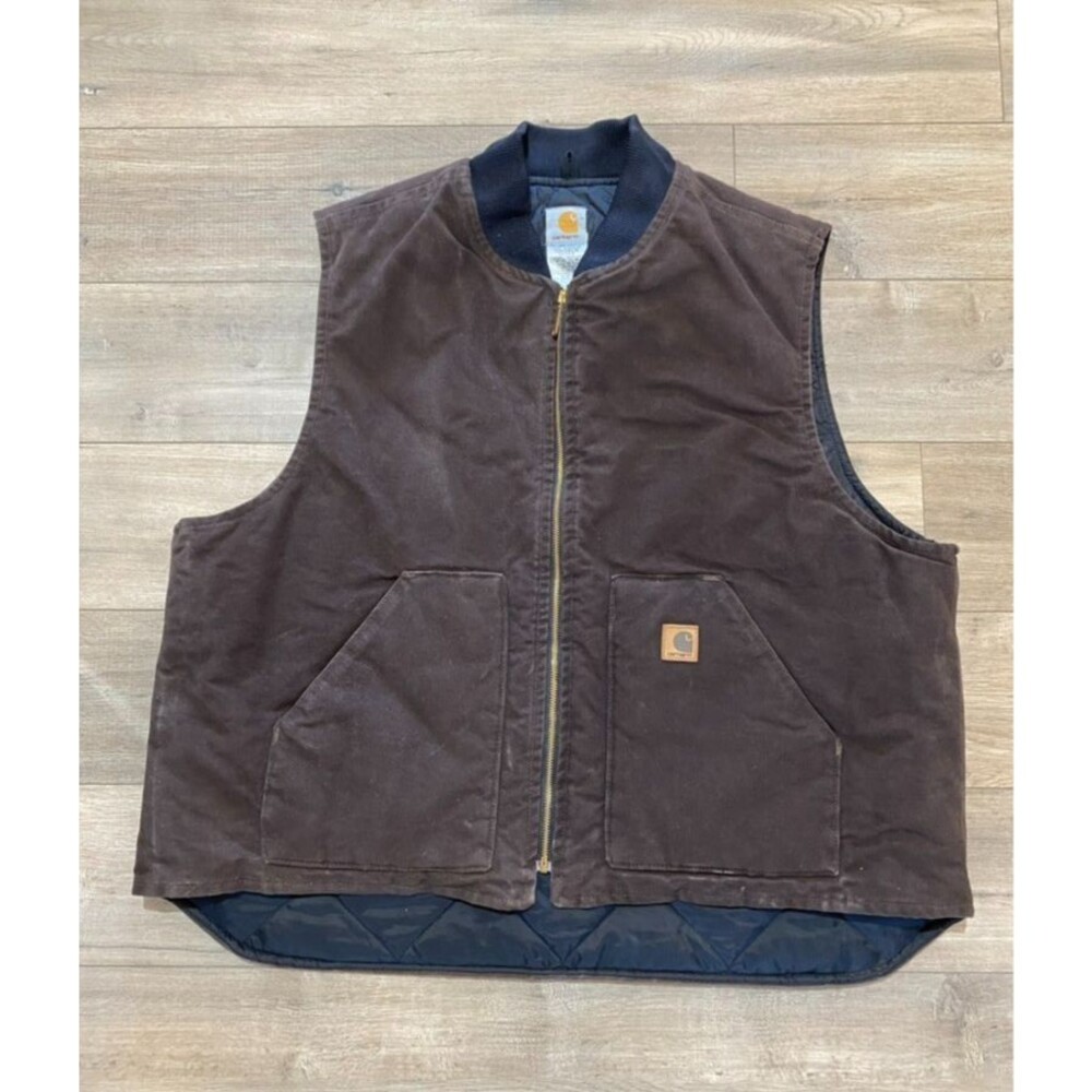 VTG Carhartt V02 DKB MENS XXL Duck Arctic Quilted Vest Dark Brown USA Made
